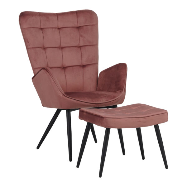 Πολυθρόνα με υποπόδιο Dorita pakoworld βελούδο σάπιο μήλο-πόδι μαύρο μέταλλο 68.5x76x103εκ.  029-000215