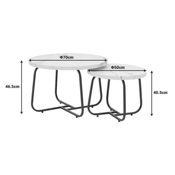 Tραπέζια σαλονιού Crismory pakoworld σετ 2τεμ MDF σε απόχρωση λευκό μαρμάρου και μαύρα μεταλλικά πόδια.  029-000240