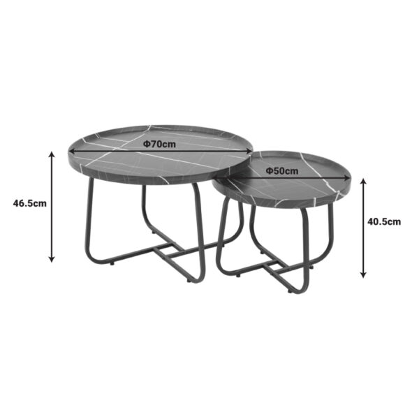 Tραπέζια σαλονιού Crismory pakoworld σετ 2τεμ MDF σε απόχρωση μαύρο μαρμάρου και μαύρα μεταλλικά πόδια  029-000241