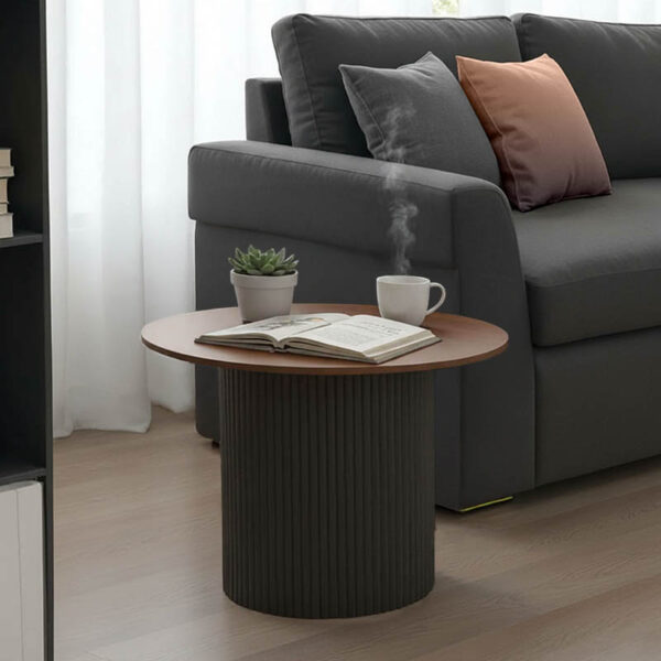 Τραπέζι σαλονιού Dovel pakoworld mdf σε καρυδί-μαύρο μέταλλο Φ70x45εκ.  029-000352