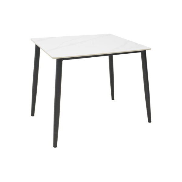 Τραπέζι Gustas pakoworld λευκό μαρμάρου sintered stone-μαύρο μέταλλο 80x80x76εκ.  029-000376