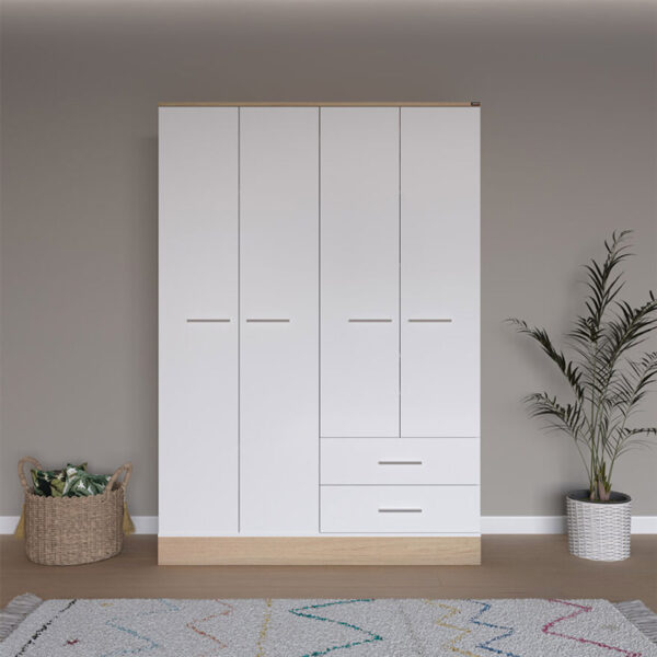 039-000198-2 Ντουλάπα ρούχων Harmony pakoworld τετράφυλλη σε oak-λευκή απόχρωση 137x52x198εκ. 039-000198