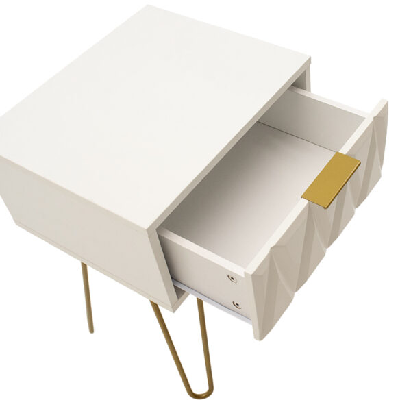 Κομοδίνο Isla pakoworld χρώμα λευκό painting-χρυσό 42x35x55εκ.  066-000009