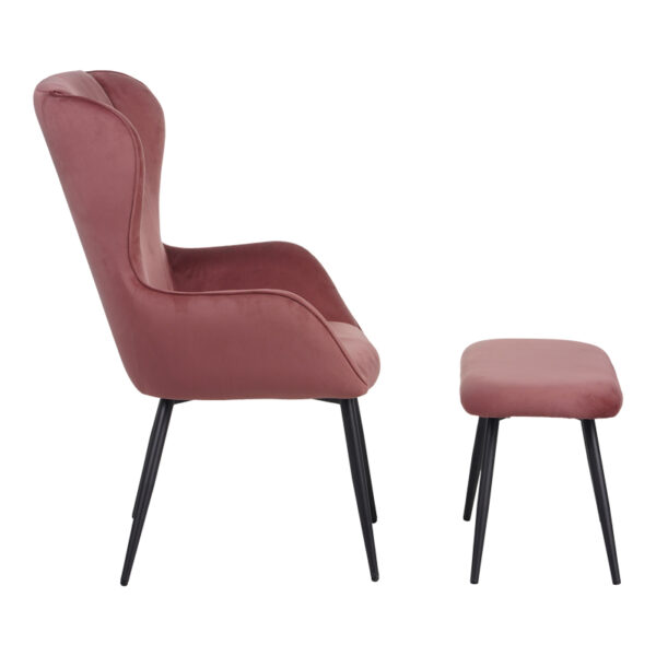 Πολυθρόνα με υποπόδιο Rueda pakoworld βελούδο σε σάπιο μήλο απόχρωση με μαύρα μεταλλικά πόδια 71.5x66.5x99εκ.  096-000043