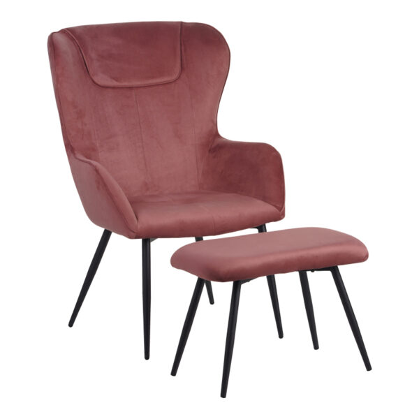 Πολυθρόνα με υποπόδιο Rueda pakoworld βελούδο σε σάπιο μήλο απόχρωση με μαύρα μεταλλικά πόδια 71.5x66.5x99εκ.  096-000043