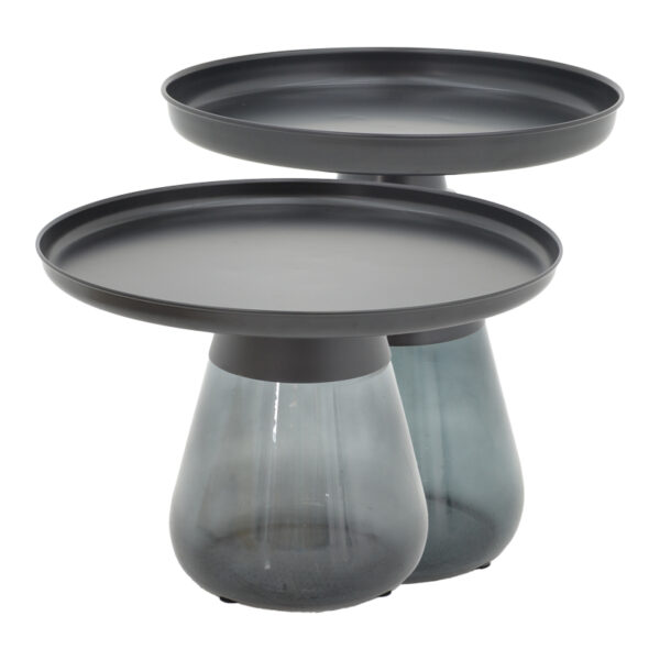 Τραπέζια σαλονιού Kunlo Inart σετ 2τεμ μαύρο μέταλλο-μαύρο γυαλί.  101-000123