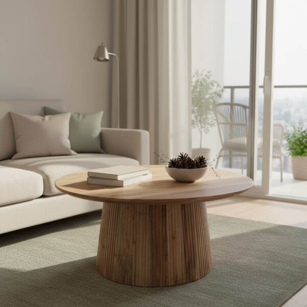 Τραπέζι σαλονιού Canicule I pakoworld μασίφ ξύλο ακακίας σε φυσική απόχρωση Φ80x40εκ.  113-000047