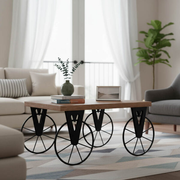 Τραπέζι σαλονιού Bike pakoworld χρώμα μαύρο-καρυδί 85x55x41εκ.  120-000049