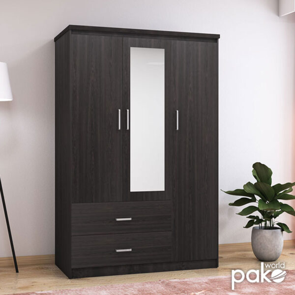 123-000045-2 Ντουλάπα ρούχων τρίφυλλη OLYMPUS pakoworld χρώμα wenge 120x57x183εκ. 123-000045