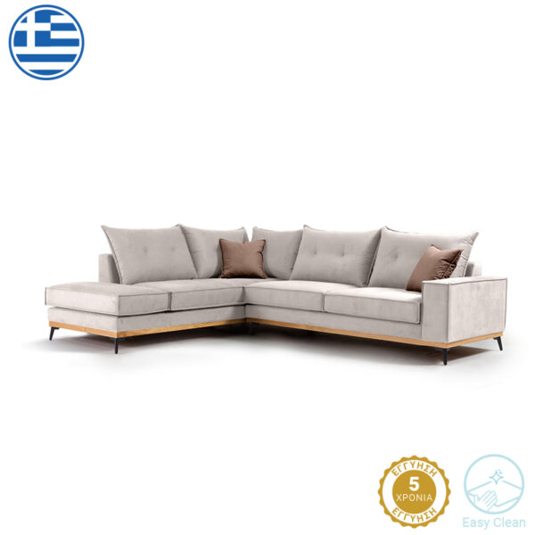 Γωνιακός καναπές δεξιά γωνία Luxury II pakoworld ύφασμα cream-mocha 290x235x95εκ.  168-000016