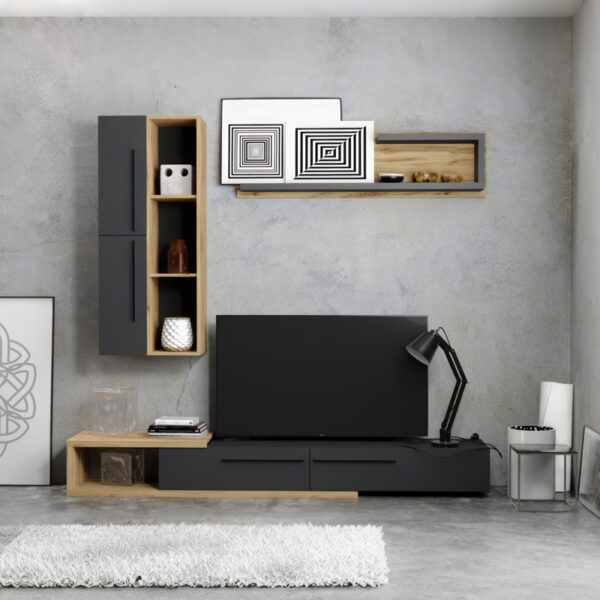 Σύνθετο σαλονιού Calvados pakoworld σε oak-ανθρακί απόχρωση.  192-000048