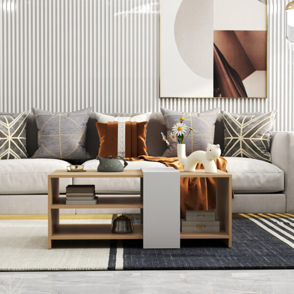 Τραπέζι σαλονιού Cozeto pakoworld σε φυσική-λευκή απόχρωση 100x53x41.5εκ.  225-000067