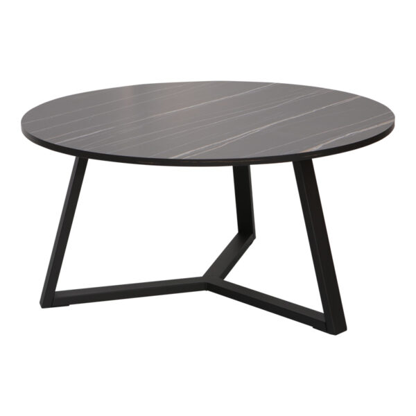 Τραπέζι σαλονιού Berton pakoworld σε όψη μαρμάρου με μαύρο μέταλλο Φ80x40εκ.  225-000075