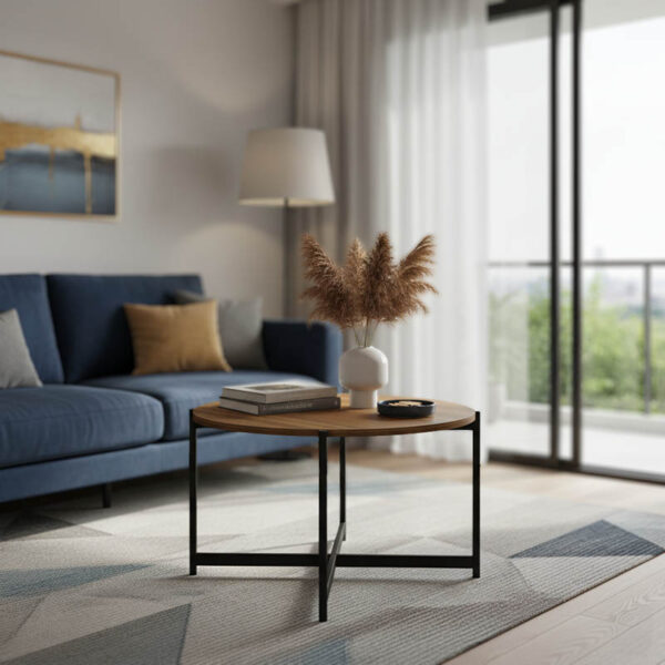 Τραπεζάκι σαλονιού Aisle pakoworld μελαμίνης καρυδί-μαύρο Φ80x45εκ  230-000032