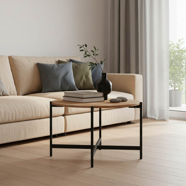 Τραπεζάκι σαλονιού Aisle pakoworld μελαμίνης φυσικό-μαύρο Φ80x45εκ  230-000033