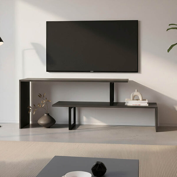 Έπιπλο τηλεόρασης Lilant pakoworld μελαμίνης σε γκρι απόχρωση και μαύρο μέταλλο 110-160x30x45εκ.  230-000041