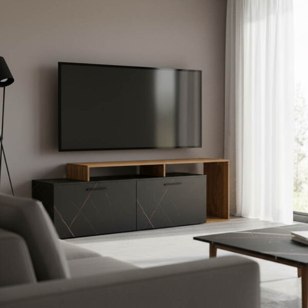 Έπιπλο τηλεόρασης Tobler pakoworld καρυδί- μαύρο μαρμάρου 170x40x53εκ.  230-000069