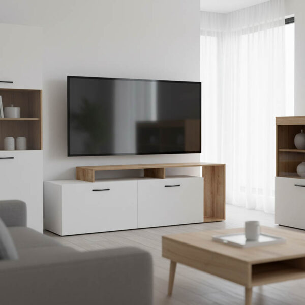 Έπιπλο τηλεόρασης Tobler pakoworld σε oak- λευκή απόχρωση 170x40x53εκ.  230-000070