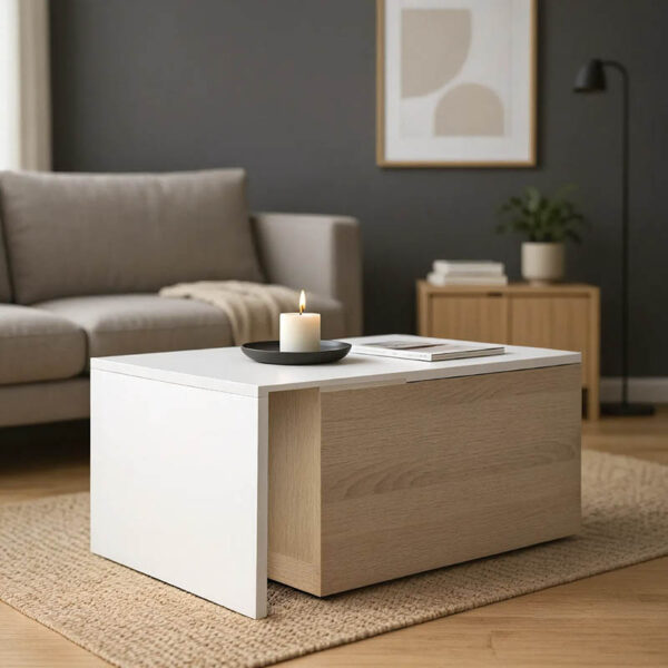 Τραπέζι σαλονιού Extera pakoworld επεκτεινόμενο σε λευκή-sonoma απόχρωση 100-160x50x45εκ.  230-000086