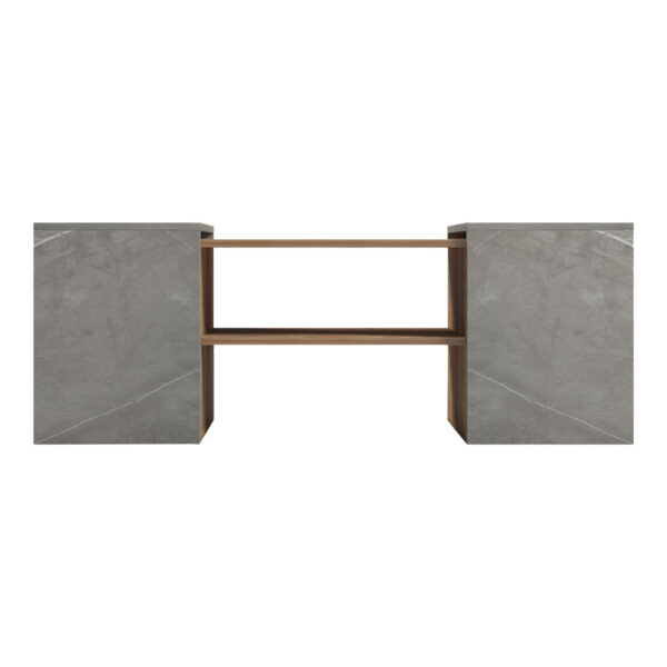 Τραπέζι σαλονιού Morfi pakoworld πολυμορφικό 3τεμ σε oak-μπεζ μαρμάρου απόχρωση 105x45x37εκ.  230-000087