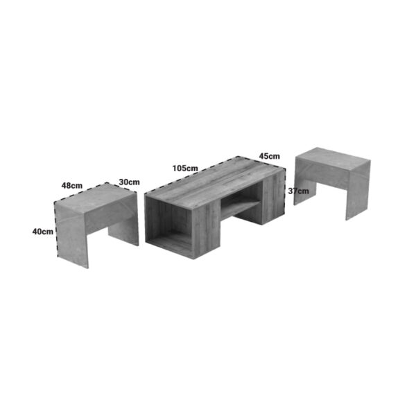 Τραπέζι σαλονιού Morfi pakoworld πολυμορφικό 3τεμ σε oak-μπεζ μαρμάρου απόχρωση 105x45x37εκ.  230-000087