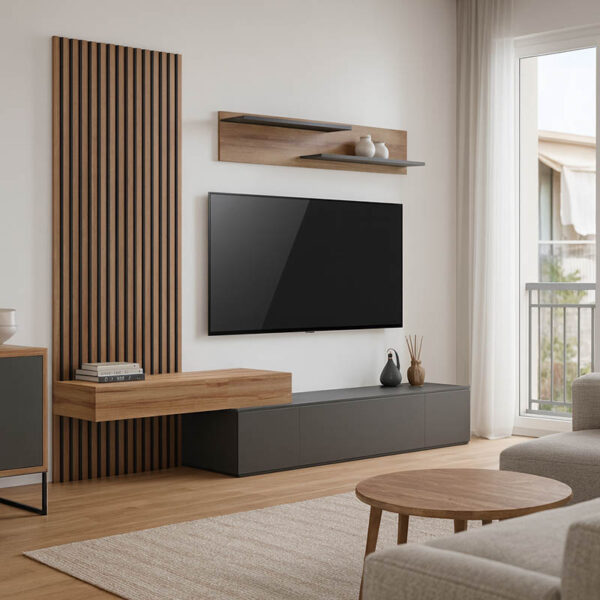 Σύνθετο σαλονιού Litende pakoworld σε ανθρακί-oak απόχρωση 249.4x42.2x199.5εκ.  230-000090