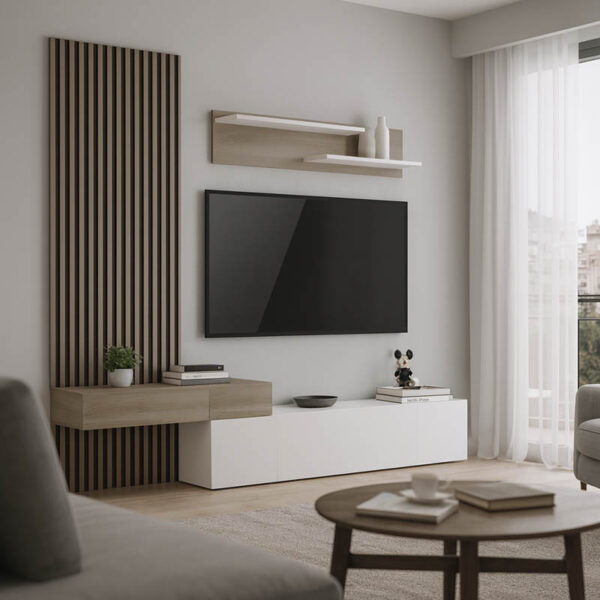 Σύνθετο σαλονιού Litende pakoworld σε λευκή-sonoma απόχρωση 249.4x42.2x199.5εκ.  230-000091