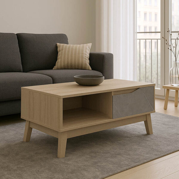 Τραπέζι σαλονιού Judas pakoworld σε μπεζ μαρμάρου-sonoma απόχρωση 90x45x38.5εκ.  230-000095