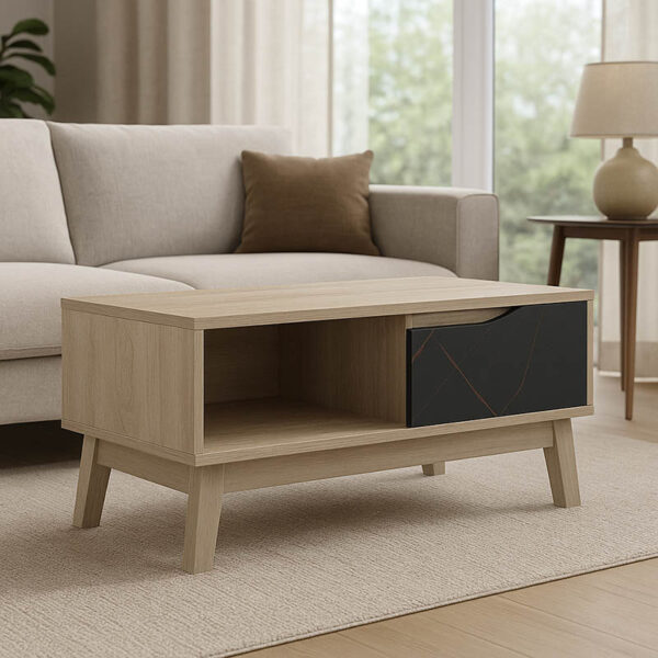 Τραπέζι σαλονιού Judas pakoworld σε μαύρο μαρμάρου-sonoma απόχρωση 90x45x38.5εκ.  230-000096