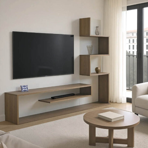 Έπιπλο τηλεόρασης με βιβλιοθήκη Cazenda pakoworld σε sonoma με λευκή απόχρωση 160x29x126εκ.  230-000101