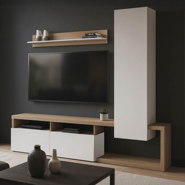 Σύνθετο σαλονιού Leganto pakoworld σε sonoma με λευκή απόχρωση 220.5x35x197.5εκ.  230-000102