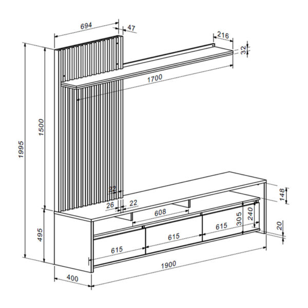 230-000104-6 Σύνθετο σαλονιού Delfina pakoworld σε sonoma με μαύρη απόχρωση 190x40x199.5εκ. 230-000104