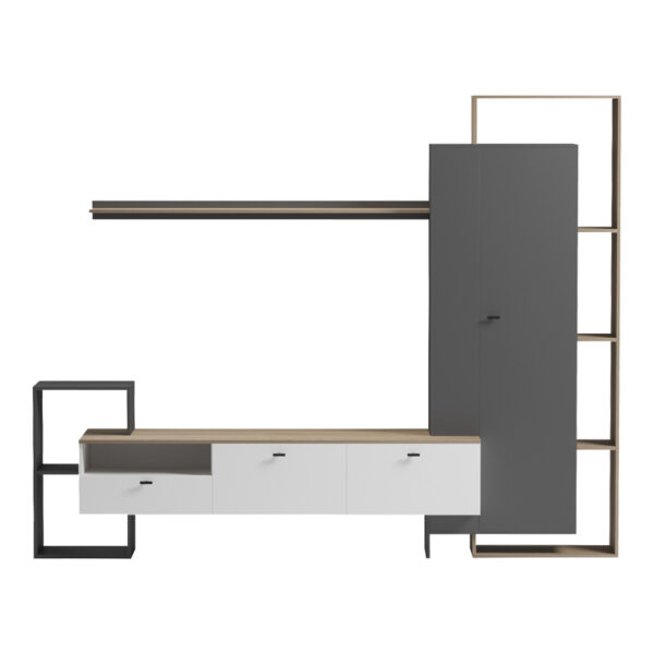 Σύνθετο σαλονιού Ferefia pakoworld σε sonoma με λευκή και ανθρακί απόχρωση 240x45.5x189.5εκ.  230-000105