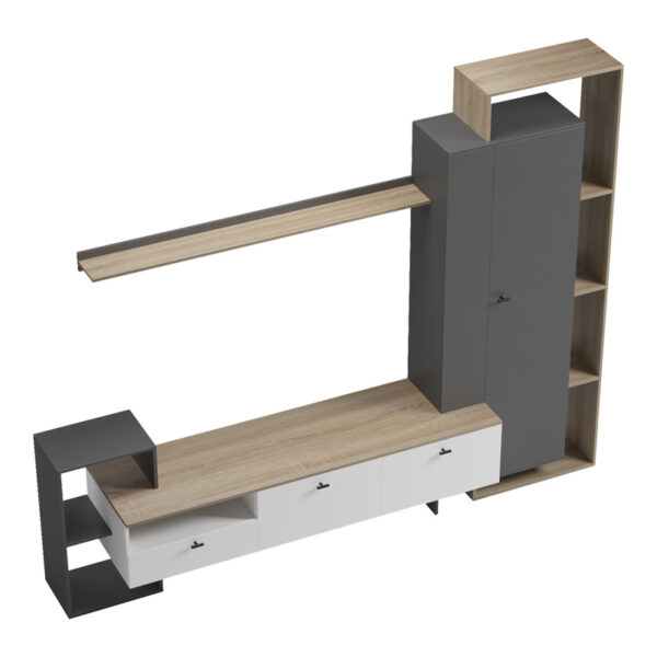 Σύνθετο σαλονιού Ferefia pakoworld σε sonoma με λευκή και ανθρακί απόχρωση 240x45.5x189.5εκ.  230-000105