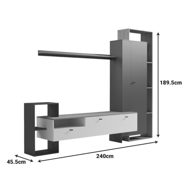 Σύνθετο σαλονιού Ferefia pakoworld σε sonoma με λευκή και ανθρακί απόχρωση 240x45.5x189.5εκ.  230-000105