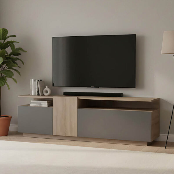 230-000109 Έπιπλο τηλεόρασης Vendora pakoworld σε sonoma-ανθρακί απόχρωση 150x29.5x46.3εκ. 230-000109