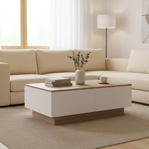 Τραπέζι σαλονιού Winey pakoworld σε sonoma-λευκή απόχρωση 90x60x31.5εκ.  230-000110