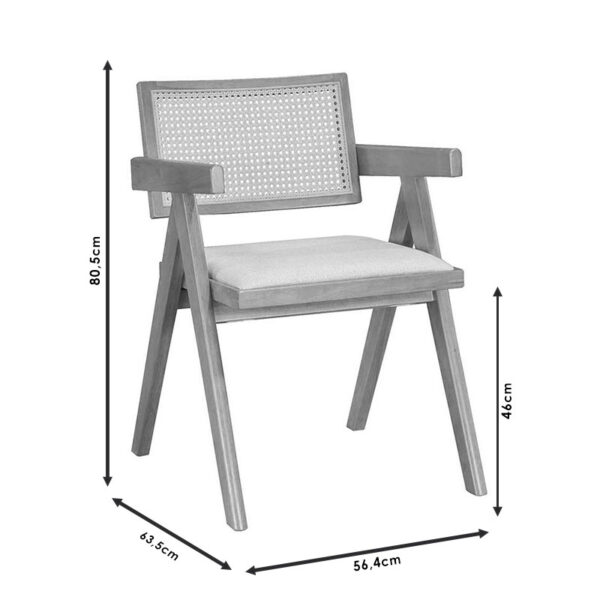 247-000005-3 Πολυθρόνα Winslow pakoworld ξύλο rubberwood μαύρο-pvc rattan φυσικό-ύφασμα γκρι. 247-000005