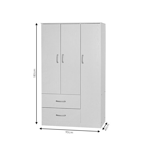 Ντουλάπα ρούχων τρίφυλλη Zelia pakoworld με 2 συρτάρια χρώμα oak 90x42x180εκ.  249-000029