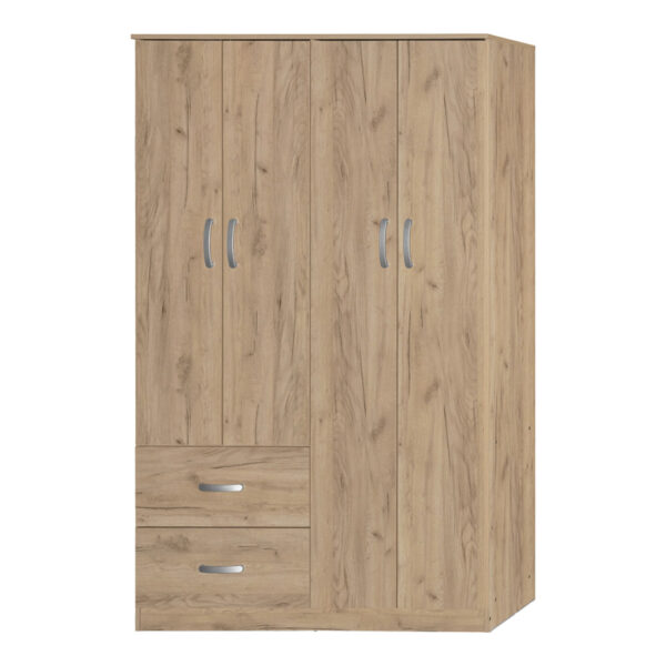 Ντουλάπα ρούχων τετράφυλλη Zelia pakoworld με 2 συρτάρια σε oak απόχρωση 120x42x180εκ  249-000076