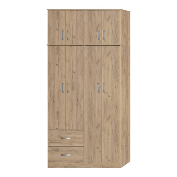 Ντουλάπα ρούχων τετράφυλλη με πατάρι Zelia pakoworld με 2 συρτάρια σε oak απόχρωση 120x42x240εκ  249-000080