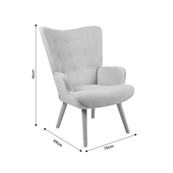 Πολυθρόνα Fluffy pakoworld ύφασμα γκρι-πόδι rubberwood φυσικό 75x69x96εκ.  255-000019