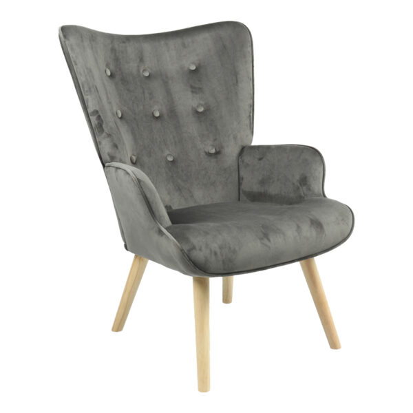 Πολυθρόνα Fluffy pakoworld βελούδο ανθρακί-φυσικό πόδι 75x69x96εκ.  255-000023