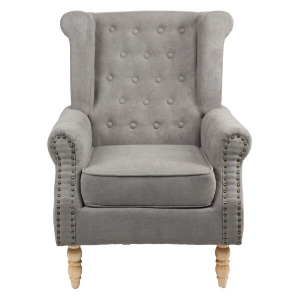 Πολυθρόνα Piore pakoworld γκρι ύφασμα και πόδι rubberwood σε φυσική απόχρωση 77x80x106εκ  255-000058