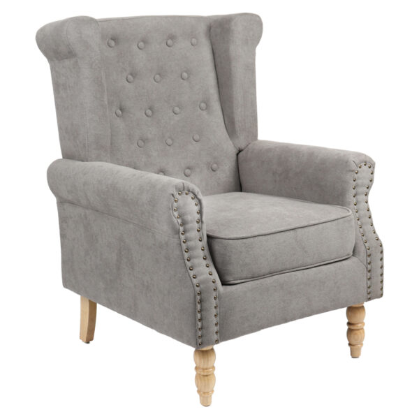 Πολυθρόνα Piore pakoworld γκρι ύφασμα και πόδι rubberwood σε φυσική απόχρωση 77x80x106εκ  255-000058