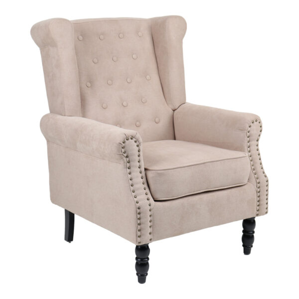 Πολυθρόνα Piore pakoworld μπεζ ύφασμα και πόδι rubberwood σε μαύρη απόχρωση 77x80x106εκ.  255-000069