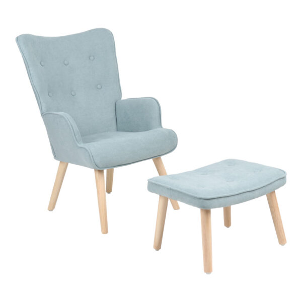 Πολυθρόνα με υποπόδιο Melisia pakoworld βεραμάν ύφασμα και ξύλινο πόδι σε φυσική απόχρωση 59x67x94εκ.  255-000078