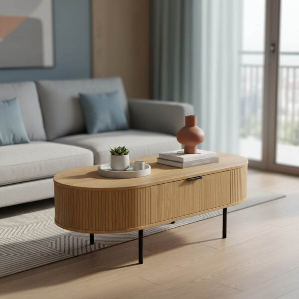 Τραπέζι σαλονιού Scandi pakoworld MDF φυσικό με μεταλλικά πόδια 118x60x44εκ.  260-000008