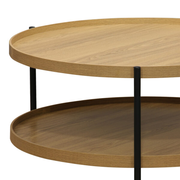 Τραπέζι σαλονιού Portogie pakoworld mdf φυσικό-μέταλλο μαύρο Φ80x40εκ.  260-000019