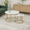 Τραπέζια σαλονιού Solme I pakoworld 2τεμ σε λευκή μαρμάρου απόχρωση με χρυσά μεταλλικά πόδια.  271-000044
